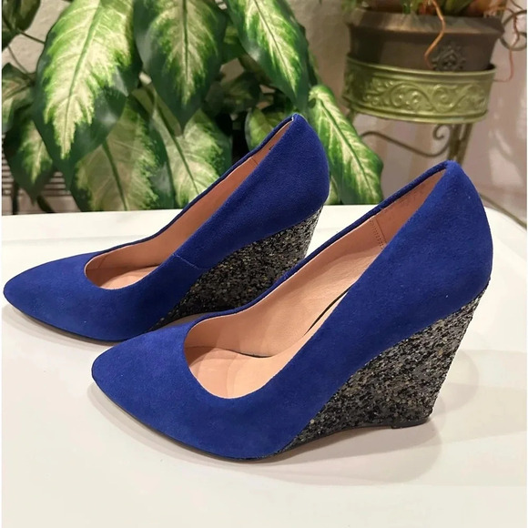 Betsy Johnson Rese suede Glitter wedge size 7 - Picture 3 of 9